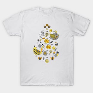 Scandinavian Folklore Yellow and Grey birds T-Shirt